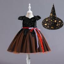 Helovino kostiumas mergaitėms Raganos Cosplay suknelė Princesės suknelė su skrybėle Kūdikiams Vaikams Šventės apranga 110cm black