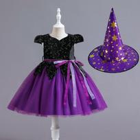 Helovino kostiumas mergaitėms Raganos Cosplay suknelė Princesės suknelė su skrybėle Kūdikiams Vaikams Šventės apranga 130cm black