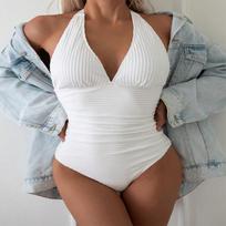 Solid Color Conservative One Piece Swimsuit Women Spaghetti Strap Beach Swimwear L balta
