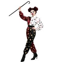 Circus Style Halloween Costume Playing Card Pattern Jumpsuit With Belt For Carnival Party XL black