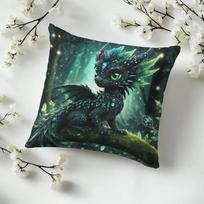 1pc Black and Green Dragon-Shaped Pillowcase, Soft and Comfortable Polyester Short Plush Fabric, Single-Sided Print, Pillow Insert Not Included, 44.96 30X30CM