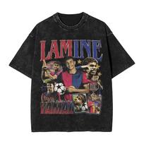 Washed T Shirt Lamine Y-Yamal Hip Hop T-Shirts Harajuku Football Soccer Streetwear 100% Cotton Printed Tops Tops Tees Men Women 4XL black