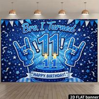 2D plane 11th birthday party backdrop cloth, sparkly blue cake, rock theme 59x51.1inch/150*130cm blue