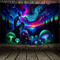 VIKAMA Psychedelic Alien Tapestry Mushroom Bedroom Boho Backdrop Fantasy Starry Night Energy Field Art Decoration 150X200CM