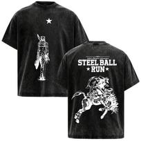 Anime JoJo Keisti Nuotykiai STEEL BALL RUN Johnny Joestar Vintažiniai Skalbti Marškinėliai Vyrams Moterims Per dydį Trumpos Rankovės Marškinėliai 3XL black
