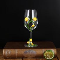 350ML Tulip Flower Wine Glass Transparent Glass Goblet Decorative Embossed Cup  Christmas Yellow B black