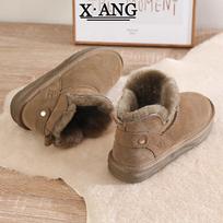 Winter new real fur integrated snow boots women's thick-soled non-slip velvet thickened warm cotton shoes short boots 37 brown