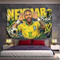 Neymar Jr Number 10 Brazil Cartoon Poster Christ Redeemer Tapestry Wall Art Soccer Illustration for Fan Dorm 100x150cm(39x59in)