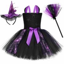 Spider Witch Costume for Girls Halloween Tutu Dress Purple Black Cobweb Witches Dress Up Outfit Baby Kids Carnival Party Clothes 12M black
