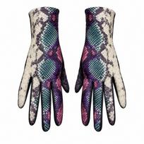 Snake Print Winter Gloves Python Pattern Full Finger Gloves Elegant Fleece-Lined Gloves  For Women D gray