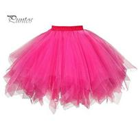A-line Tutu Skirt Women Big Swing Scattered Hem Solid Color Multi-layered Candy Elasticated Waistband High Elastic Waist Fluffy Gauze Dancing rožinė raudona spalva