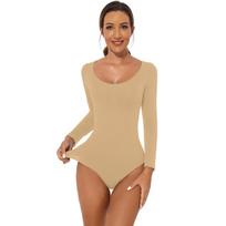 Women's Long Sleeve Body Shaper Control Thong Bodysuit Shaping Strong Shaping Breathable Materials XXL smėlis
