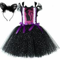 Sparkly Black Cat Tutu Dress Girls Animal Halloween Costumes with Ears Hairbow Kids Twinkle Kitty Ballet Tutus Outfit 6-7Y black