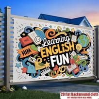 2D plane, 2D banner, 1 piece, vibrant background decoration for an English learning fun party, background photo prop. 59×39inch/150*100cm white