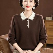 Women S Loose Collared Knit Sweater Mother S Autumn Winter Base Top 3XL kava