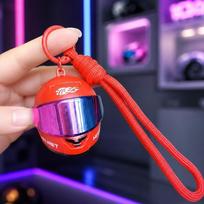 Multi-functional Motorcycle Helmet Keychain Light Up Mini Helmet Keychain  For Motorcycle Lovers Luminous Red red