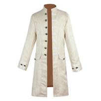 Men's Medieval Style Windbreaker Coat Vintage Lapel Jacquard Medium Length Trench Coat Halloween Party Costume Retro Outerwear S white