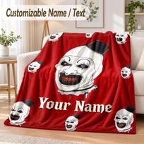 Terrifier Art the Clown Custom Name Flannel Throw Blanket Soft Warm for Sofa Bed Indoor Home Use 80cmx120cm gray