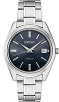 Seiko SUR373 Watch Essential Blue Sunray Date Titanium Case and Sapphire 100m Water Men's - - Dial, Finish, Calendar, Bracelet, Crystal, Resistant, gray
