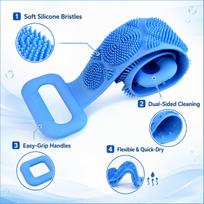 Sulfar Nixy Series Silicone Body Back Scrubber, Double Side Bathing Brush for Skin Deep Cleaning Massage, Dead Skin Removal Exfoliating Belt for Sho blue