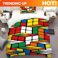Customize 2/3pcs Magic Cube Structure Three-Dimensional Printed Quilt Cover Set, Soft And Comfortable Polyester Fabric, Breathab AU King(245x210cm)
