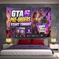 Grand Theft Auto VI Vice City Neon Sunset Tapestry Wall Hanging Video Game Poster for Gamer Room Decor 100x150cm(39x59in)