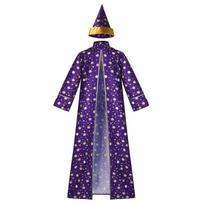 Vyriškas Magiško Magininko Kostiumas su Mėlynu Chalatu Apsiaustu Skrybėle Žvaigžde Mėnuliu Magininko Būrėjo Cosplay Kostiumas Suaugusiųjų Vaidmenų Žaidimo Drabužiai XL violetinė