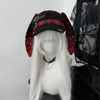 Rabbit Ears Gothic Subcultural Fashion Steampunk Spicy Girl Women Punk Detachable Baseball Cap Long Bunny Ear Beret Sun Hats One Size raudona