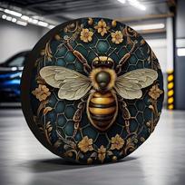 Boho Antique Bumblebee Gold Flower Honeycomb Spare Wheel Cover 16inch gray