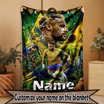 Custom Name Personalized Neymar Jr Print Blanket, Home Decor, Bedroom, Sofa, Camping, Couch, Gifts for Birthday Christmas 80cmx120cm brown