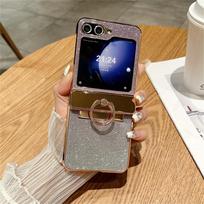 Ring Holder Glitter Diamond Case for Samsung Galaxy Z Flip 8 7 6 5 4 3 Z Flip 8 Gradient Electroplating Shiny Shockproof Cover for Samsung Z Flip 6 violetinė