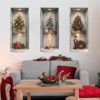 2D/3D Christmas Tree Wall Sticker Waterproof Easy Peel Self Adhesive Pvc Christmas Festival Wall Decoration Entryway Home Decor one size white