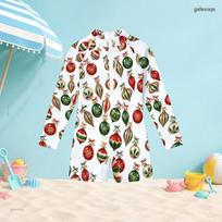 Girls High Neck Long Sleeve Front Zip Nutcracker Printed White One Piece Boyshort Swimsuit 170 white
