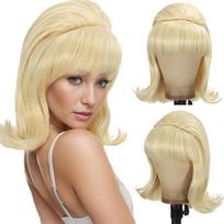 Synthetic A 14-inch Black vintage Period Women's Short Straight Wig with Flat Bangs Is Perfect for Everyday Holiday Parties 14inches&1pc beige