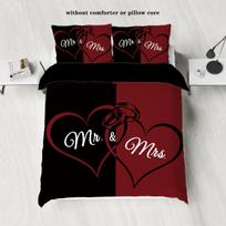 3-piece down duvet cover set with black and red color matching heart print (1 duvet cover+2 pillowcases, no core) couple bedding 200x200cm-GER-Double