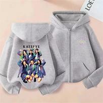 2026 New Girl Group Katseye Zipper Hoodie Boys Girls Fashion Casual Sweatshirt Kids KATSEYE Zip UP Hooded Tops 100 gray