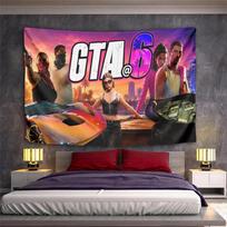 GTA 6 Vice City Characters Money Wall Tapestry Rockstar Game Art Decorative Wall Tapestry for Gamer Bedroom Dorm Man Cave 180x230cm(70x90in)