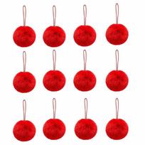 12Pcs Fluffy Fluffy Ball Hanging Ornament Furry Pom Poms Hanging Pendant  Festive Ornament 6cm raudona