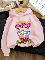 Kids Pink Bubble Tea Hoodie Cute Cartoon Drink Graphic Sweatshirt Girls Boys Long Sleeve Hooded Pullover Korean Fashion Wear 130 beige