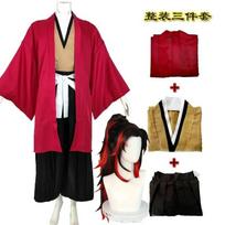 Anime Character Tsugikuni Yoriichi Wig and Kimono Adult Halloween Party Cosplay Costume XL black