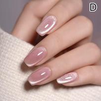 24pcs Fake Nails Handmade Press On Nails Gentle Sweet Soft Girls Fake Nails 3D Cat Eye Diamond Cat Eye Glitter Nail Art white