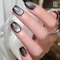 24pcs Fake Nails Handmade Press On Nails Gentle Sweet Soft Girls Fake Nails 3D Cat Eye Diamond Cat Eye Glitter Nail Art