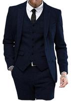 TEMU Herringbone Slim Fit Three-Piece Business Casual Banquet Suit - Solid Color XXL tamsiai mėlyna