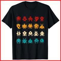 Pixel Invaders Retro Arcade Space Monster Video Game Black Cotton T-Shirt S-5XL XL black