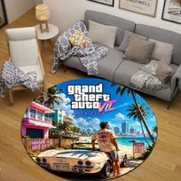 Rounded Rug Grand Theft Auto Vice City GTA VI Beach Gaming Setup Decor 150cmx150cm