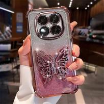 Drugelio laikiklio telefono dėklas, skirtas Xiaomi Poco X7 X6 F7 Pro M6 F6 F3 F4 X5 X3 POCO C65 C75, Blizgus, Atsparus smūgiams, Minkštas silikoninis dangtelis POCO C71 gray