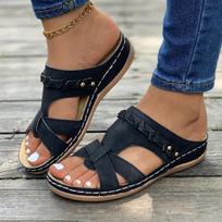 Women's Cut-out Wedge Slide Shoes, Open Toe Soft Sole Slip on Shoes, Casual Outdoor Summer Beach Shoes 41