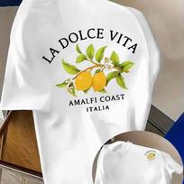 Vyriški marškinėliai  La Dolce Vita Amalfi pakrantė Italija  Citrinų raštas Laisvalaikio grynos medvilnės viršus L gray