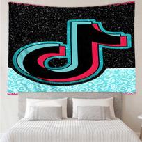 Neon Tik-tok Logo Art Tapestry Hanging for Bedroom,Livingroom, Playroom,Decor Art Room Wall Tapestry Holiday and Birthday Gifts 130cmx150cm blue