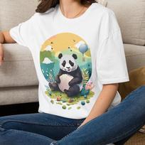 Panda T-Shirt | Hot Air Balloon Nature Animal Tee Gift for her Mom Grandma Family Friend Sister Crew Team Party Aunt 150 white